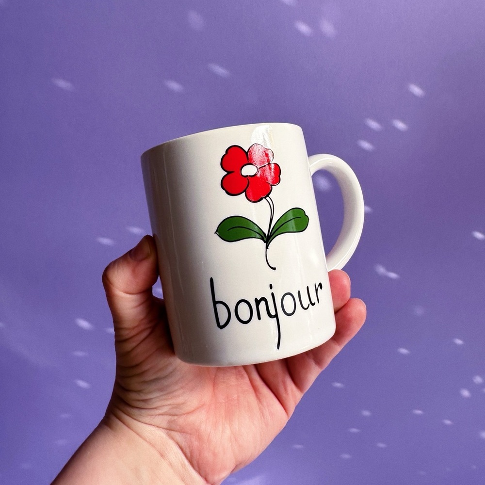 Vintage Bonjour Floral Coffee / Tea Mug Made in Japan